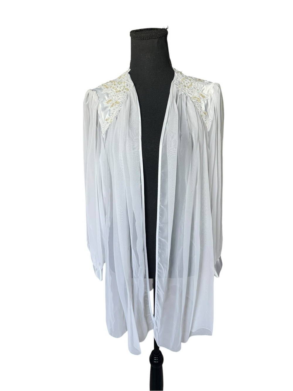 Vintage Bridal Sheer Robe Lace Embroidered White Wedding Honeymoon Small
